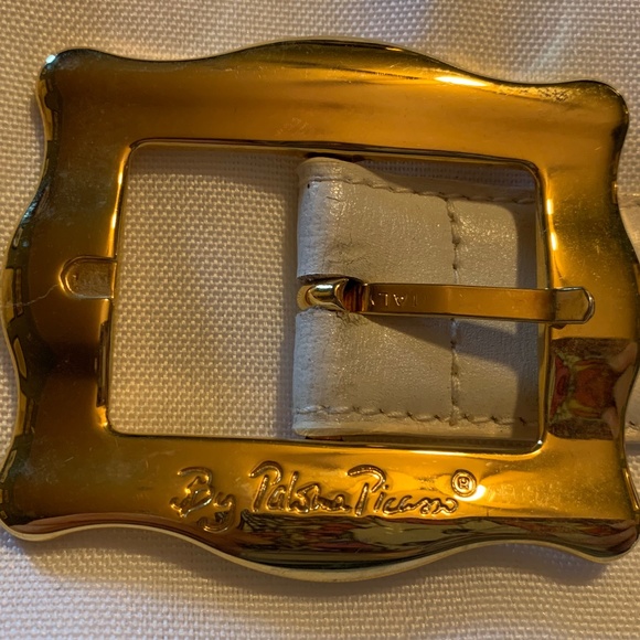 Stylish Vintage Palsha Picasso White Genuine Leather Belt with Gold Hardware! main image 7